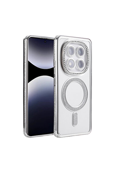 UnDePlus Xiaomi Redmi Note 14 Pro 4G Kılıf M-Safe Şarj Uyumlu Simli Kamera Kenar Taşlı Kapak Joke