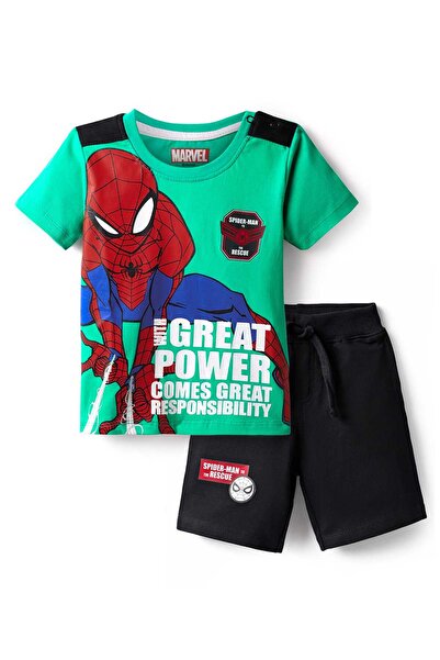 Babyhug Marvel طقم تيشيرت وشورت بأكمام نصفية من نسيج جيرسي ناعم، بتصميم سبايد...