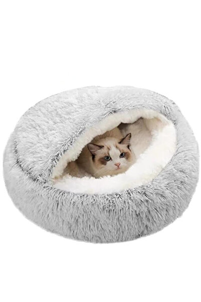 zola Nest bed for small dogs and cats, 44 x 38 x 6 cm, non-slip, fluffy, gray