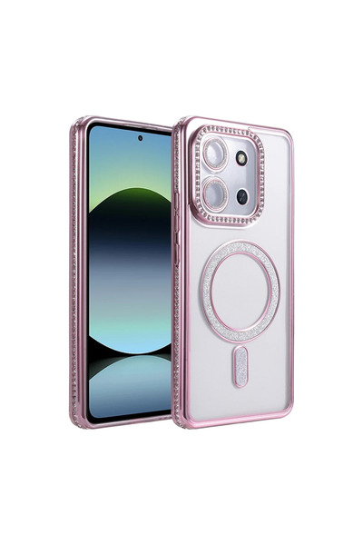 UnDePlus Xiaomi Redmi 15C 4G Kılıf M-Safe Şarj Uyumlu Simli Kamera Kenar Taşlı Kapak Joke