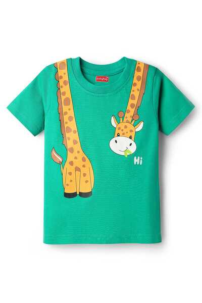 Babyhug Half Sleeves T-Shirt with Giraffe Print - Green