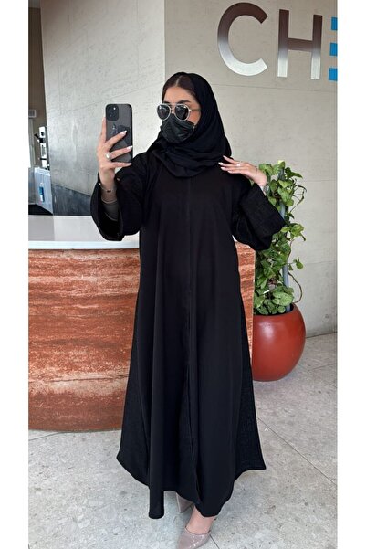 Elena عباية حصة السوداء الفاخرة – قماش لمار كتان واقف بتطريز ناعم | Hessa Bla...