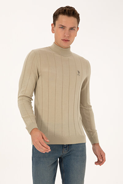 U.S. Polo Assn. Men's Slim Fit Half Turtleneck Light Khaki Sweater 50315019-V...