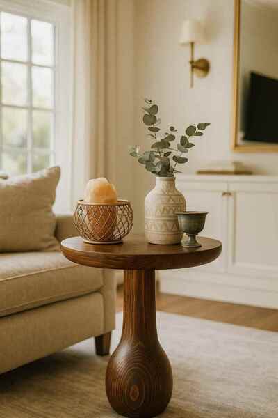 Simillo Home&Living Meşe Renk Masif Ahşap Mantar Sehpa Tekli Dekoratif Yan Sehpa