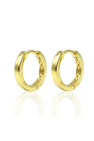 Söğütlü Silver 925 Ayar Gümüş küpe Üzeri Altın Kaplama Düz Halka Küpe SGTL131...