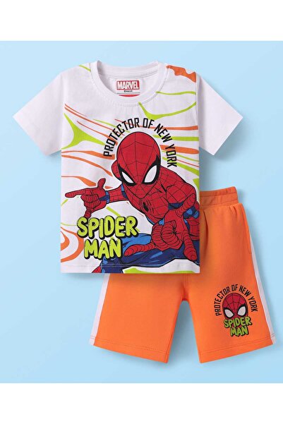 Babyhug Marvel طقم تيشيرت وشورت بأكمام نصفية من نسيج جيرسي ناعم، بتصميم سبايد...