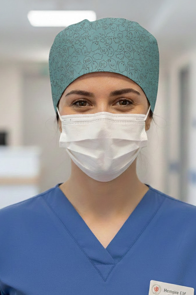 Lion Üniforma Kuş Pio Civit Desenli Cerrahi Bone Unisex – Likralı Doktor Hemş...