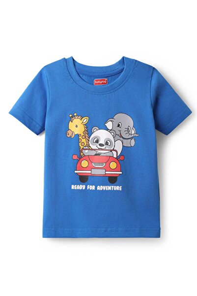 Babyhug Half Sleeves T-Shirt With Animal Print - Blue
