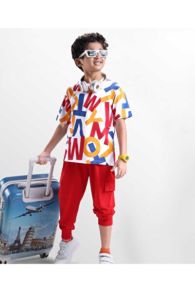 Ollington St. تيشيرت قطني محبوك بأكمام نصفية مطبوع حروف أبجدية وبنطال رياضي م...