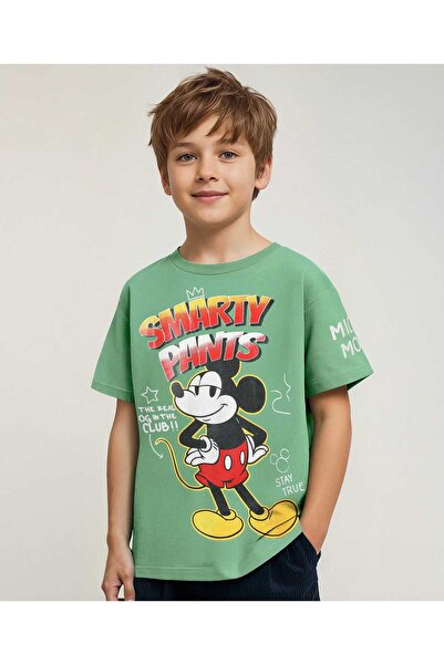 Pine Kids Marvel تيشيرت بأكمام نصف منسدلة مزين برسومات ميكي ماوس - أخضر زيتوني