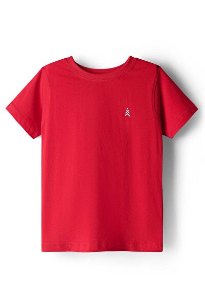Pine kids تيشيرت قطني محبوك بنصف كم بلون موحد - أحمر