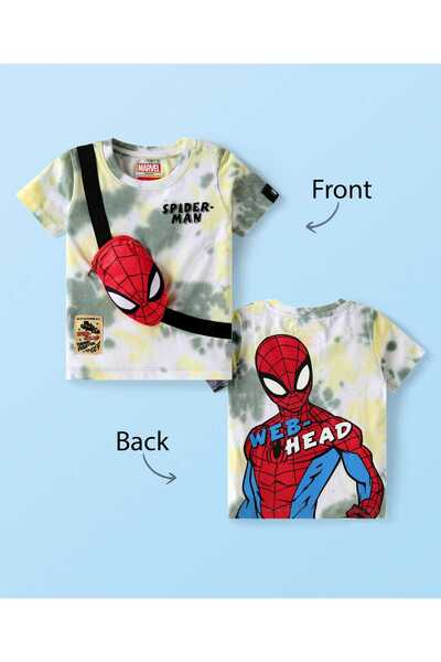 Babyhug Marvel تيشيرت مصبوغ بتقنية التاي داي، مزين برسومات سبايدرمان من الأما...