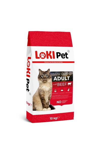 lokipet Loki Pet Düşük Tahıllı Sığır Etli Yetişkin Kedi Maması 10 kg