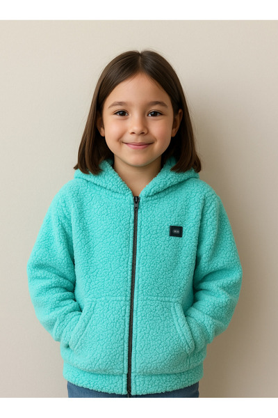ÖZNUR . Kız Çocuk Peluş Kapşonlu Fermuarlı hırka