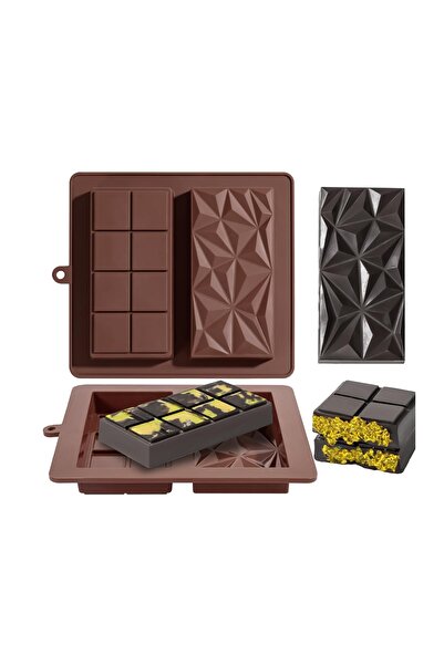 zola Double mold for homemade chocolate, abstract pattern / 8 cubes, silicone, 19 × 22.5 cm, brown