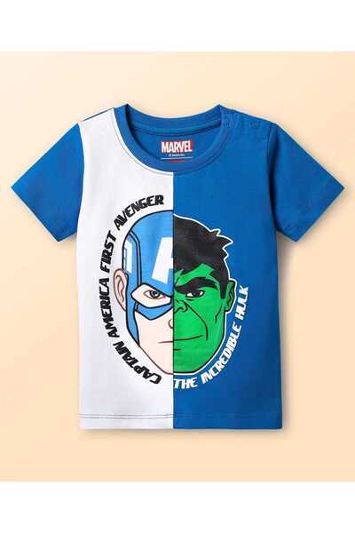 Babyhug Marvel تيشيرت بنصف كم مزين برسومات أفنجرز - أزرق وأبيض