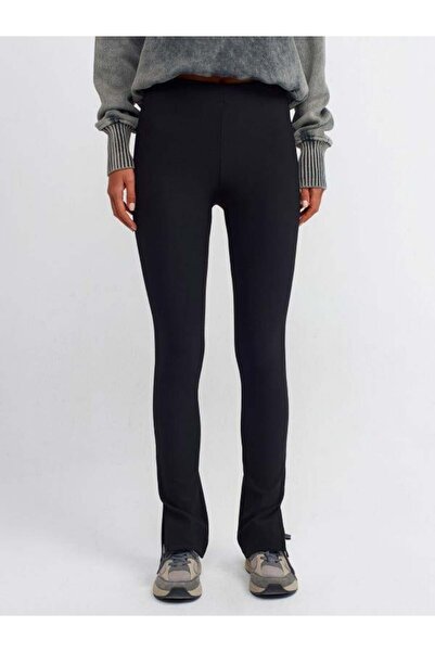 Dilvin 70385 Paçası Slit Ottoman Leggings Black