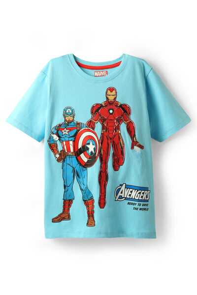 Pine Kids Marvel Half Drop Shoulder Sleeves T-Shirt with Avengers Graphics - ...