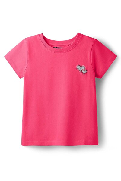 Pine kids Cotton Knit Half Sleeves T-Shirt With Heart Print - Pink