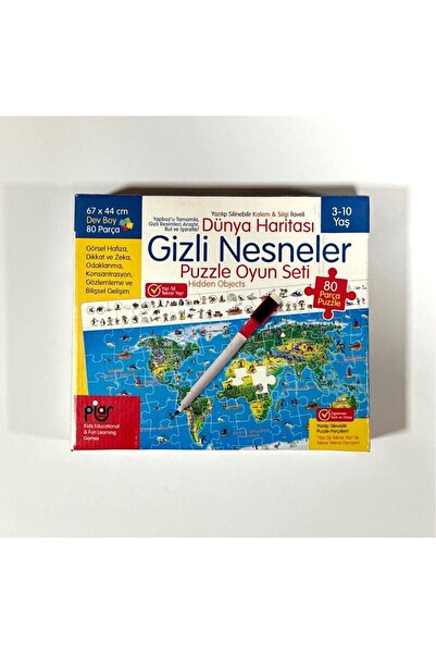 Uysal Yayınevi Dünya Haritası Gizli Nesneler 80 Parça Puzzle Oyun Seti Görsel...