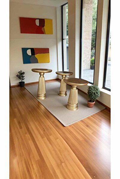 Simillo Home&Living Ahşap Mantar Sehpa 3’lü Altın Renk Doğal Zigon ve Fiskos ...