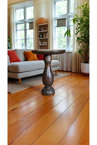 Simillo Home&Living Doğal Masif Ahşap Ceviz Renk Yan Sehpa Tekli Mantar Sehpa