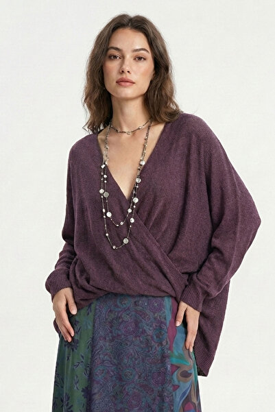 Clandestino Oversized Bohemian Knitwear Blouse Plum