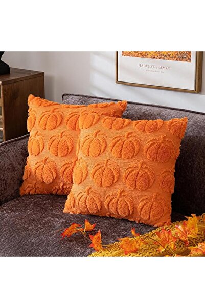 Arabest 2PCS Pumpkin Pillow Cover,Soft Plush Pillow Cover for Fall Harvest Holiday Decorationr (Orange)