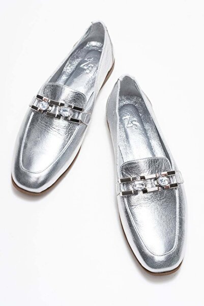 Zeynep Sıradağlı Women's Genuine Leather Loafers Casual Shoes Lamé Vayro