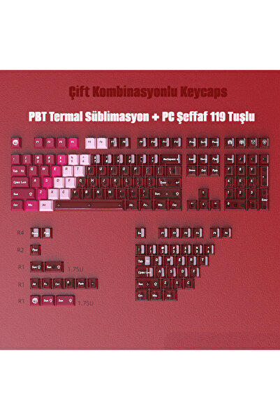 silabor Mekanik Klavye Tuş Takımı 119 Tuş Keycaps PBT Süblimasyonlu Çift Renk...