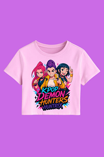 MECH BUTİK Crop-Top imprimat K-Pop Demon Hunters Huntrix este slim fit.