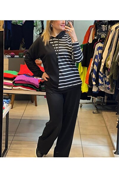 D LAVELLA Siyah çizgili bol paçalı ikili takım