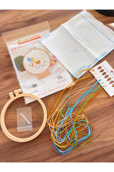 marifetli tığım Nakış Kiti Fil Desenli – Kasnaklı Başlangıç Nakış Seti – DIY ...