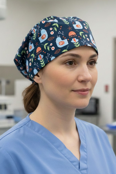 Lion Üniforma Mavi Kuş Desenli Cerrahi Bone Unisex – Likralı Doktor Hemşire B...