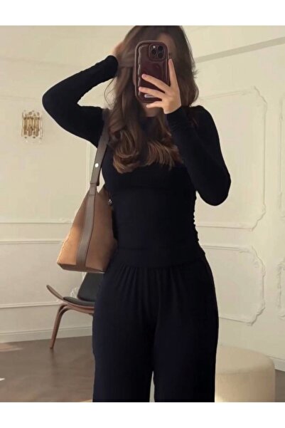 BALİNA Bluză cu mânecă lungă, croială slim, cu șireturi, pantaloni largi, set...