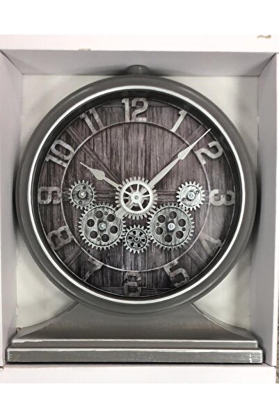 Lebron Antik Eskitme Kadranlı Döner Çarklı 32X28 cm Ev ve Ofis Masa Saati Rak...