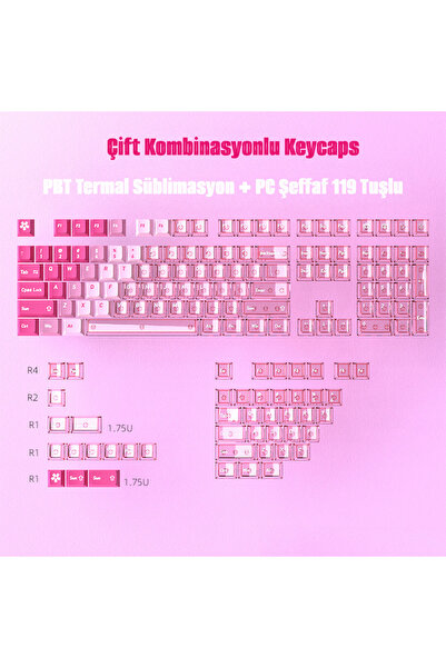 silabor Mekanik Klavye Tuş Takımı 119 Tuş Keycaps PBT Süblimasyonlu Çift Renk...