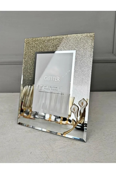 akdenizhome Göz Alıcı Parlaklık: 10x15 cm Simli Çiçekli Cam Fotoğraf Çerçevesi