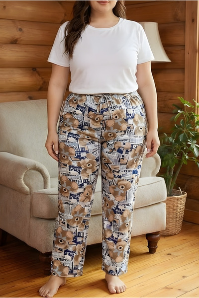 MORRO Γυναικεία πιτζάμα μεγάλου μεγέθους με σχέδιο σουέτ, με κορδόνι στη μέση...