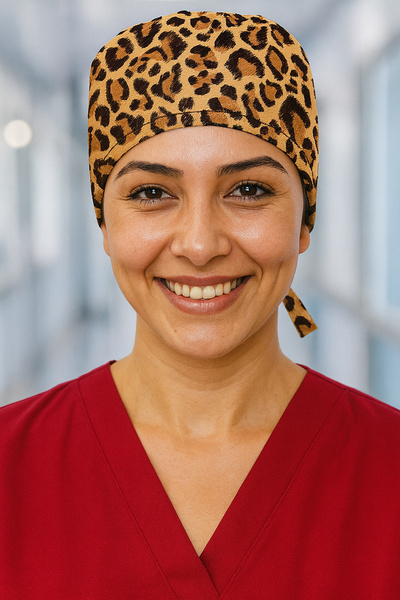 Lion Üniforma Leopar 1 Desenli Cerrahi Bone Unisex – Likralı Doktor Hemşire B...