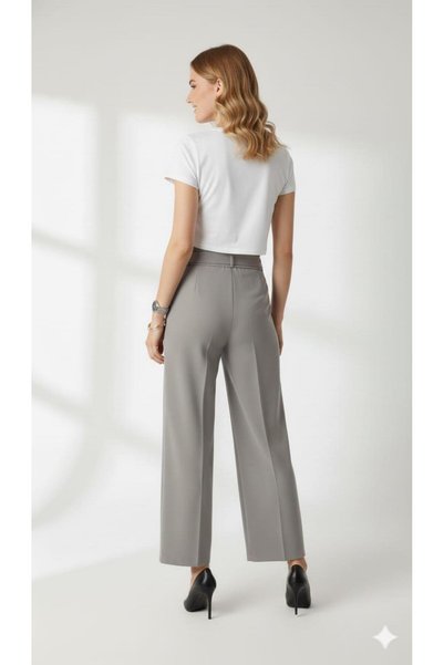 ribana Women's High Waist Wide Leg Pants with Pockets, Elastic Waistband, and Tie-Up Fabric Trousers