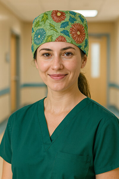 Lion Üniforma Mistik Çiçekler Desenli Cerrahi Bone Unisex – Likralı Doktor He...