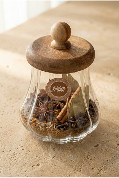 Kitchen Way وعاء زجاجي بغطاء من أكاسيا سعة 550 مل وعاء تخزين محكم الغلق للحفاظ على الهواء طراز KW-1167