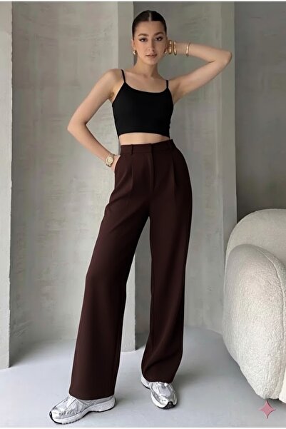 HATCELL Women's Very Dark Brown Palazzo Pants