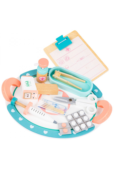 kinderplay Set de doctor cu accesorii din lemn incluse pe Tava