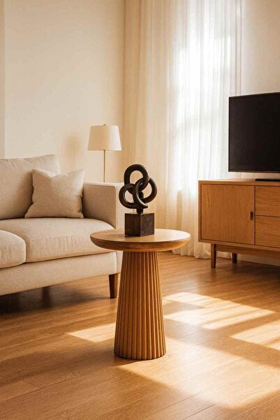 Simillo Home&Living Tekli Mantar Sehpa – Doğal Masif Ahşap Yan Sehpa - Tütün ...