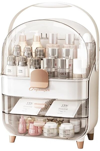Arabest Makeup Organizer and Skincare Holder - Bathroom Countertop Organizer (White Gold)