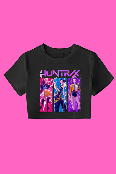 MECH BUTİK K-Pop Demon Hunters Huntrix Baskılı Crop Crop-Top Slim Fit Kalıptır