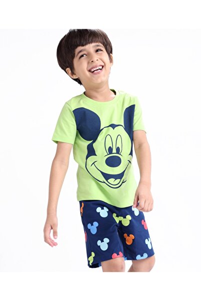 Babyhug Disney طقم تيشيرت وشورت مطبوع ميكي ماوس - لون ليموني