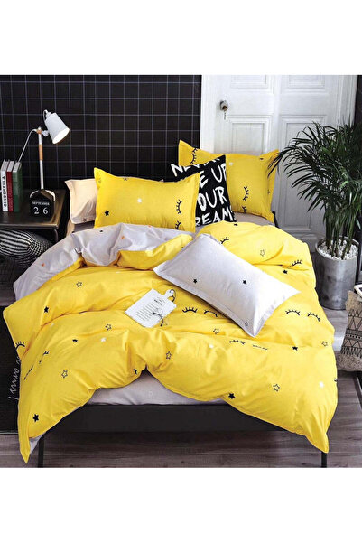 trendyhome Finet Cotton Bedding 6-Piece Set – Sleepy Eyes & Stars, White/Yellow